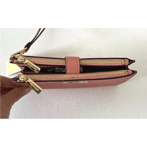 New Michael Kors Jet Set Travel Double zip wristlet Saffiano Leather Sherbert - Picture 3 of 5